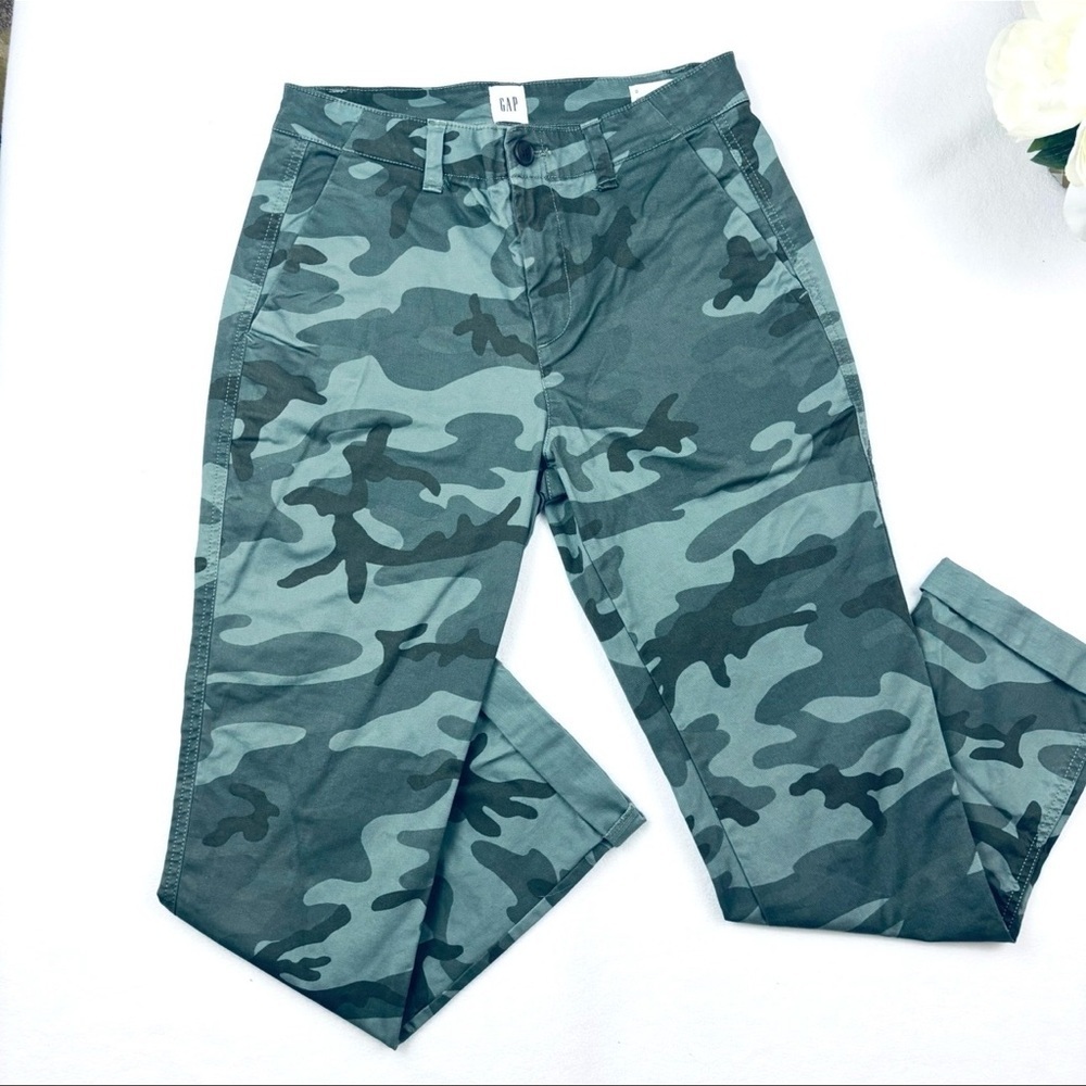 Gap Military Camoflauge Cotton Midrise Safari Slim Stretch Ankle Pants Size 0 - Picture 2 of 13